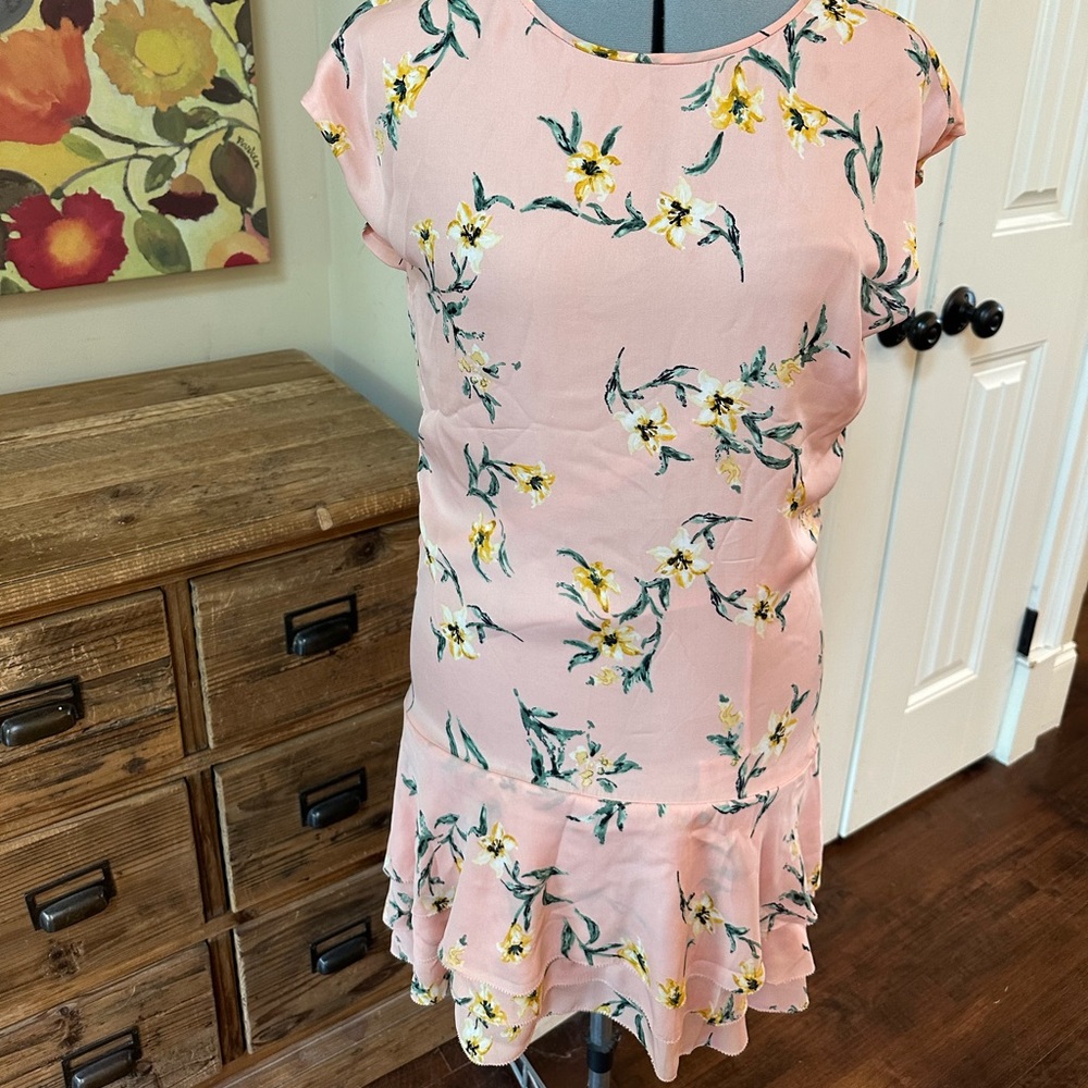 Joie Pink Floral Ruffle Hem Dress Size Small | Feminine Spring Summer Mini Dress